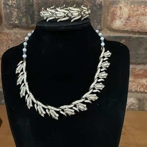 Coro Tulip Enamel and Rhinestone necklace and bracelet set